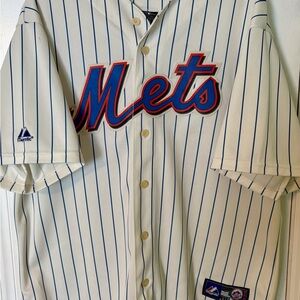 Majestic Johan Santana Mets White and Blue Pinstripe Jersey